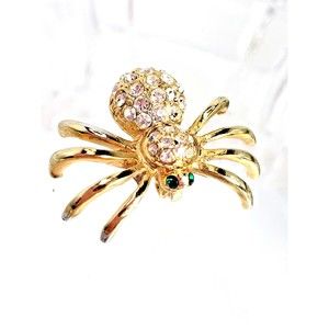 Spider Pin Green Eyes and Clear Swarovsky Crystal with Gold Tone Great Gift!